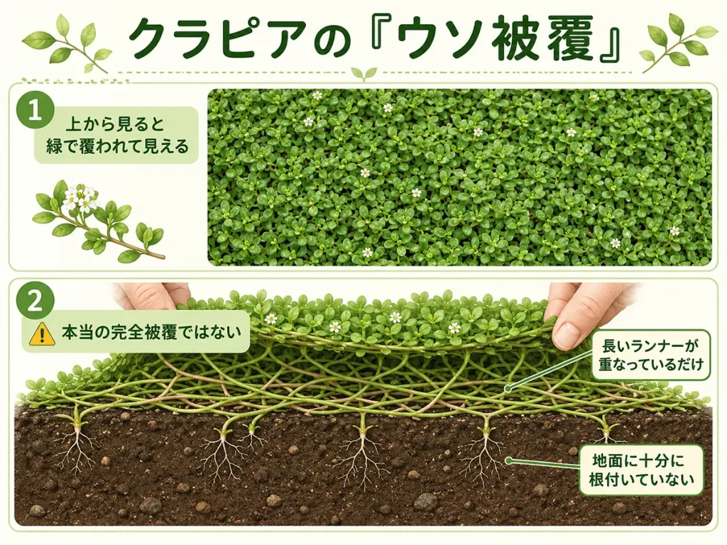 クラピアのウソ被覆状態